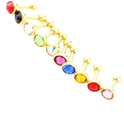 Tolldek 10pcs Nose Stud Indian, Edelstahl 1.2mm Barbell Nase Hoop Ring Gold 3mm/ 4mm/ 5mm, Ring Piercing Ohr mit Zirkonia Bunt, Lippen Nase Brust Piercingschmuck für Frauen