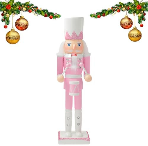 JIEBWCHA Rosa Nussknacker Ornament, Rosa Nussknacker Figuren Deko, Rosa Weihnachtsnussknacker, 30cm Weihnachtsdekoration Nussknacker Soldat, Handgefertigter Nussknacker Aus