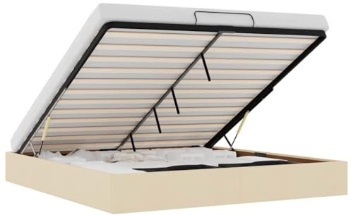 vidaXL Ottoman-Bett ohne Matratze Creme 160x200 cm Stoff, Bettrahmen, Bettgestell mit Stauraum, Polsterbett, Bettgestell, Bettrahmen mit Stauraum