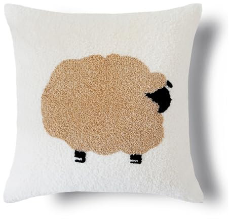 champracer Kissen Schaf 42x42cm Weiß Flauschiges Schaf Kuschelkissen für Kinder und Erwachsene Süßes Dekokissen mit Füllung (Braunes Schaf)