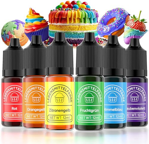 Wwtop Colorant Alimentaire 6x12ml, Hautement Concentré Colorant Alimentaires Liquide pour Gâteau Décoration Cuisson, Fudge, Macarons, Donuts, Oeufs de Pâques, Gâteau arc-en-ciel
