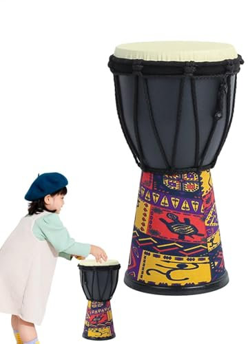 Djembee Handtrommel - Afrikanische Ziegenhaut Percussion Instrument Handgefertigte Tribal Drum | Kleine Vintage Bongo Trommel Tragbare Rhythmus Trommel für Anfänger Kulturmusik Festival Trommel Holz