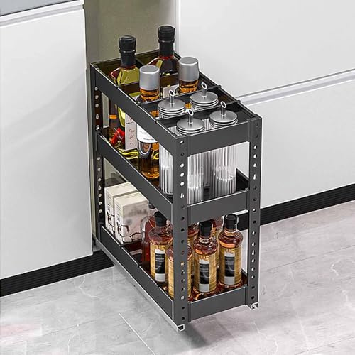 KaBuea Mueble de cocina de 2 niveles Estante extraíble y organizador de cajones Cesta de almacenamiento de despensa deslizable estrecha en varios tamaños, aluminio
