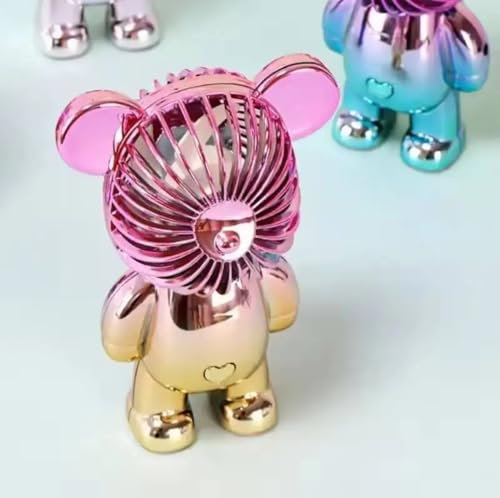 Handheld Mini Bear Fan, Portable Personal USB Rechargeable Powered With 3 Speeds Adjustable for Home, Outdoor, Office, Travel, Summer, (Pink), Small
