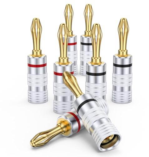 MOSAWG 4 Pairs Banana Plugs for Speaker Wire - 24K Gold Plated Banana Adapter Connector