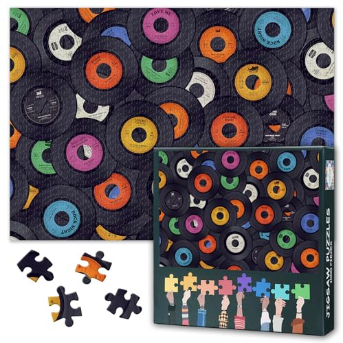 Jigsaw Puzzles for Adults 1000 Piece - Challenging Puzzle Retro Vinyl Records Art, 27.5x19.7 Inch Family Educational Game & Unique Living Room Decor Gift (Music Series)