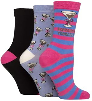 SockShop Lazy Panda Womens Socks - Novelty, Fun, Bright, Patterned, Animals, Soft & Breathable Bamboo in Size 4-8 Ladies, Multipack of 3