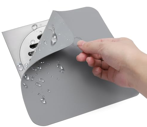 2PCS Bodenablauf Abdeckung, 20×20cm Silikon Geruchsverschluss Bodenablauf | Quadrat Grau Bodenablaufmatte, Anti-Geruchs Abflussstopfen Dusche, Bodenablauf Abdeckung für Küche, Badezimmer, Toilette