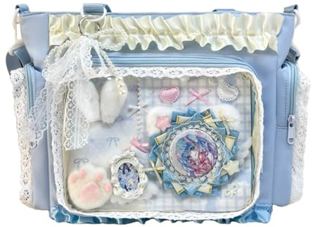 Adius Ita Bag Crossbody, Itabag Schultertasche mit Rüschen, Schultertaschen für Anime-Display, Y2K, Umhängetasche, mit seitlichem und vorderem Sichtfenste (Blue)