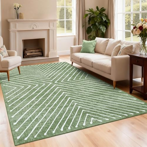 LuxFocus Moderner Minimalistischer Teppich Wohnzimmer 140x200 cm Grün | ca. 6mm Ultradünn, waschbar, Kurzflor-Teppich für Schlafzimmer Büro, rutschfest, pflegeleicht, faltbar