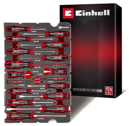 Einhell E-Case Werkzeugeinlage 17-tlg. Schraubendreher-Set | Vergaser-Schraubendreher | Feinmechanik | Schlagkappe | Innenstern-Profil | CrV-Stahl | E-Case-System