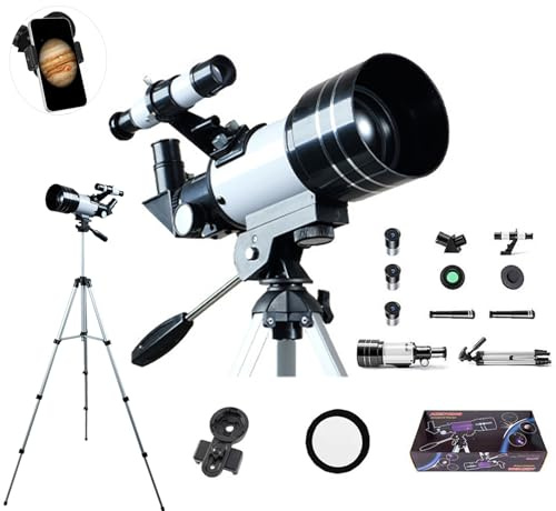 Teleskop Astronomie für Erwachsene & Kinder, 70mm Refraktor mit Stativ – 15X bis 150X Vergrößerung, inkl. Smartphone-Adapter & Zubehör für Mond- und Sternenbeobachtung | Einsteiger Set