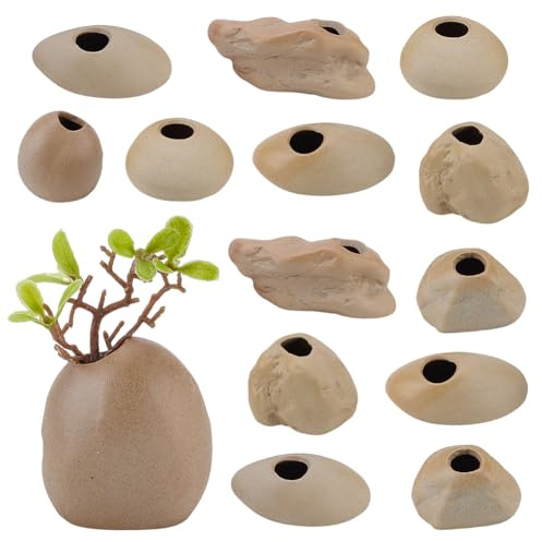 GOMAKERER 14pcs Pot pour Plantes D'Aquarium, 7 Tailles Disponibles Support en Céramique pour Plantes D'Aquarium Décor Aquatique pour Aquarium Couleur de Bronzage Naturel