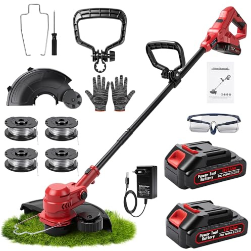 Telituny Rasentrimmer mit 2 x Akkus 1500mAh und Ladegerät, 2-in-1, 12 Zoll | 21V Trimmen & Kanten Trimmer, Freischneider Akku, 750W Kantenschneider Rasen zum Schneiden von Gärten, Rasenflächen und Land