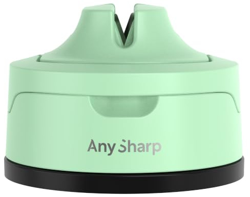 AnySharp Evo Afilador de Cuchillos, Seguridad sin Manos, Ventosa, Afila con Seguridad Todos los Cuchillos de Cocina, Ideal para Acero Endurecido y Dentados, Compacto, Verde menta