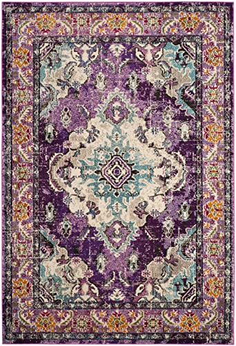 SAFAVIEH Boho Teppich für Wohnzimmer, Esszimmer, Schlafzimmer - Monaco Collection, Kurzer Flor, Violett und Hellblau, 201 X 279 cm