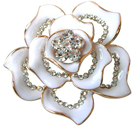 Navachi Broche en forme de fleur en émail plaqué or 18 carats, blanc, L