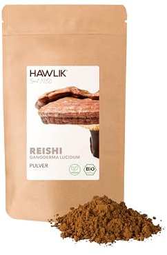HAWLIK Vitalpilze Bio Reishi Pulver - 100g im Standbodenbeutel - Ideal Zum Untermischen - Natürlicher Anbau - Schonende Trocknung - Vegan