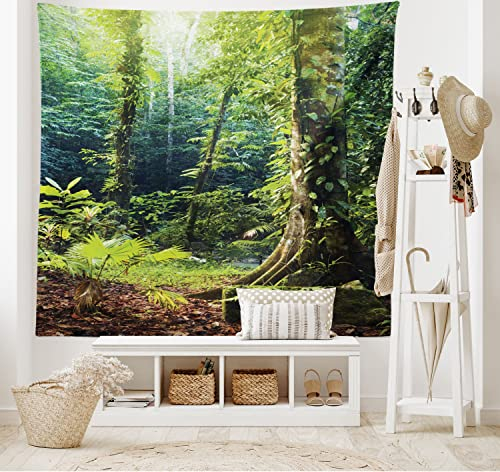 ABAKUHAUS Urwald Wandteppich, Wilder Efeu auf Bäume aus Weiches Mikrofaser Stoff Waschbar ohne Verblassen Digitaldruck, 150 x 110 cm, Waldgrün Braun