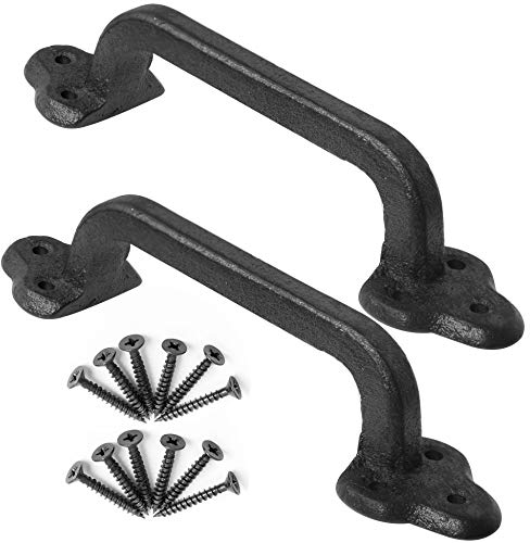 WEBI Poignée de Porte de Grange,Poignée Porte Coulissante en Fonte,Poignee de Porte Exterieur,Poignée de Porte Extérieure Garage,Noir,Lot de 2