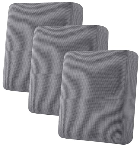 H.VERSAILTEX Super Stretch Individual Seat Cushion Covers Sofa Covers Couch Cushion Cover Slipcover Sets Thick Jacquard Textured Twill Fabric (3 Piece Sofa Cushion Covers, Grey)