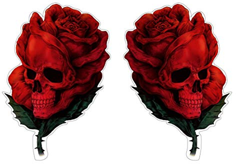 Rose Skull Aufkleber Sticker 2-er Set Schädel Totenkopf Blumen Autoaufkleber Rosen Stickerbomb je ca. 12x8 cm