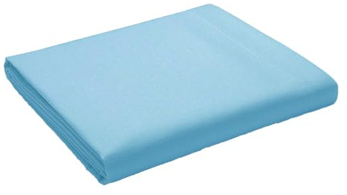 AmigoZone Cotton Percale Easy Care Polycotton Flat Sheet (Mid Blue, Double)