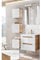 Lomadox Badezimmermöbel Set Hochglanz weiß mit Wotan Eiche Nb., 61 cm Waschtischunterschrank mit Keramik-Waschtisch, LED-Spiegelschrank & 3 Hängeschränke