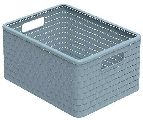 Rotho Country Aufbewahrungskiste 18l in Rattan-Optik, Kunststoff (PP recycelt) BPA-frei, blau, A4/18l (36.8 x 27.8 x 19.1 cm)