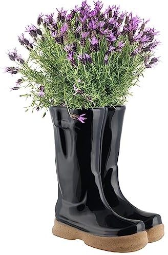 Dibor Tall Wellington Boots Plant Pot Blue Ceramic Garden Flower Planter Spring Summer Gardening Gift (BX07)