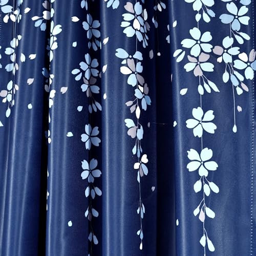 Lush Decor Paire de rideaux de fenêtre filtrant la lumière avec motif fleur pleureuse, 132,1 cm de large x 160 cm de long + tête de 5,1 cm, bleu marine – Charmants rideaux floraux modernes pour salon,