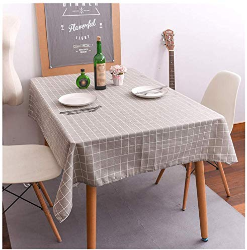 Anze Leinen Rechteckig Karierte Tischdecke, Staubdichte Tuch Dekorative Tischdecke, Anti-Fading & Anti-Falten Staubtuch Home Decor für Küche, Esszimmer, Café, Party (Grau, 140 x 250 cm)