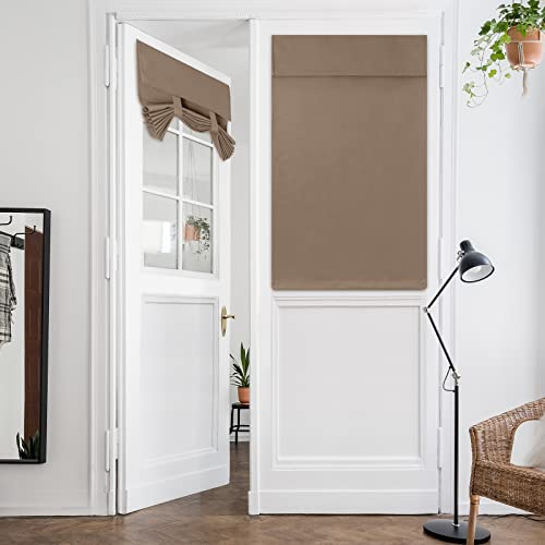 HOMEIDEAS Cappuccino Blackout Door Curtains - Coffee Privacy French Door Curtains, 26 x 40 Inch Room Darkening Thermal Insulated Tie Up Shades for Bedroom, 1 Panel