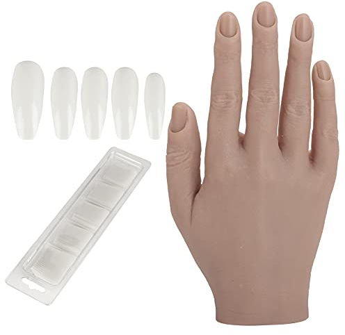Maniküre-Praxis-Schaufensterpuppe, leicht zu reinigen, weiche, lebensechte, biegsame hohe Simulations-Nagelkunst-Trainingshand mit falschen Nagelspitzen für den Nagelstudio(01)