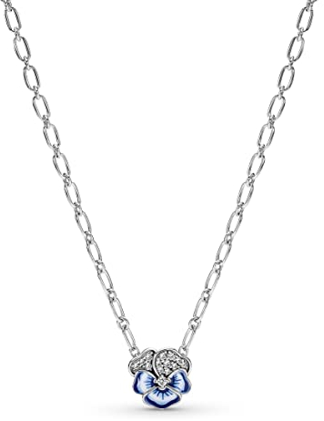 Blue Pansy Flower Pendant Necklace