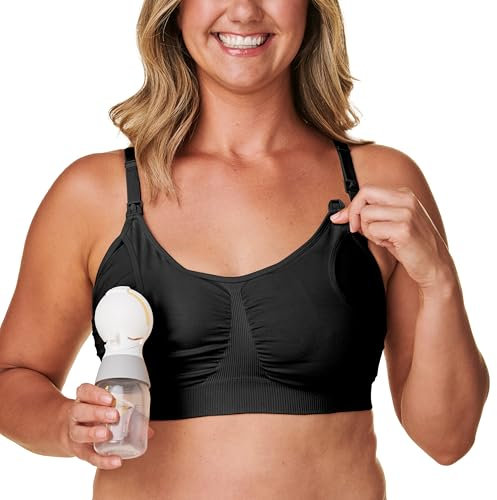 Bravado Designs Hands Free Pumping Bra & Nursing Bra 2-in-1 Seamless for Maternity & Breastfeeding, Black, X-Large