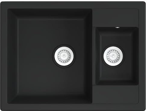 vidaXL Fregadero de Cocina Doble Seno con Rebosadero Granito Eliminar Restos Profundidad Extra Montaje por Encima Empotrado Debajo Decoración Negro