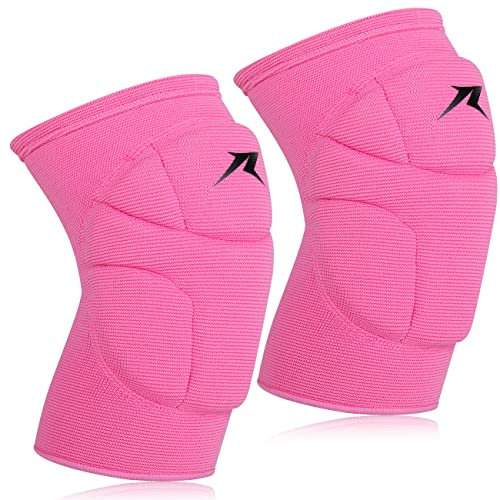 Racbeuk Rodilleras de voleibol rosa, protector de rodilla para niñas y mujeres con almohadillas de alta protección, rodilleras de grado profesional para correr, tenis, yoga, ciclismo, gimnasio,