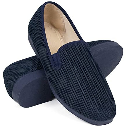 CoboFamily Zapatillas de Casa Hombre Verano Primavera, Zapatos Cómodas Rejilla Cuña Punta Cerrada Multicolor, Suela Caucho Talla 39-46 Fabricado en España (40,410 Marino)