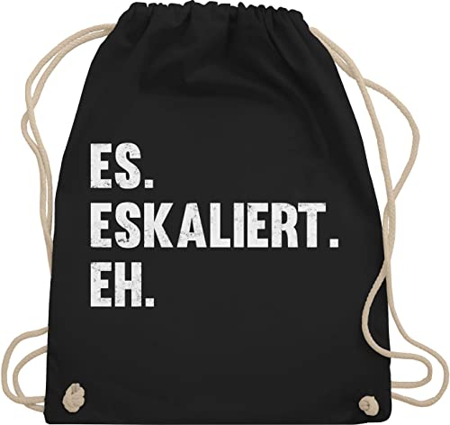 Shirtracer Turnbeutel Rucksack - Party & Alkohol Herren - Es eskaliert eh - Unisize - Schwarz - stoffbeutel sprüche saufrucksack sauf malle beutel festival turnsack saufen alki spruch beutelrucksäcke