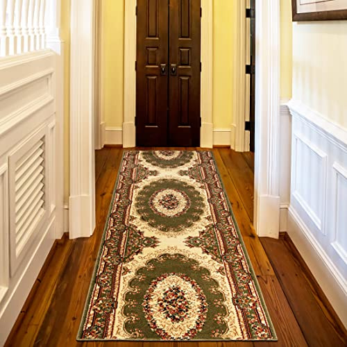 Mazovia Teppich Läufer Flur - Orientalisch Teppichläufer - Kurzflor Flurläufer für Vorzimmer, Schlafzimmer, Küche - ÖKO-TEX Zertifiziert - Meterware Grün - 80 x 200 cm
