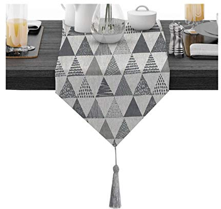 EHOMERY Tischläufer Deco Home Textil, Tischband Leinenoptik Grau Dreieck Tischläufer Cotton 30x160CM