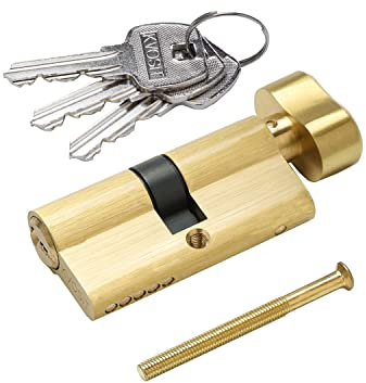 Solid Brass Lock Cylinder with 3 Brass Keys 63mm Andersen Lock Cylinder Storm Door Lock Cylinder Replacement Door Cylinder Brushed Brass Cylinder Lock for Storage Unit Security Door Locks