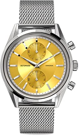 DeTomaso ARMONIA Chronograph Gelb Damen-Armbanduhr Analog Quarz Mesh Milanese Silber
