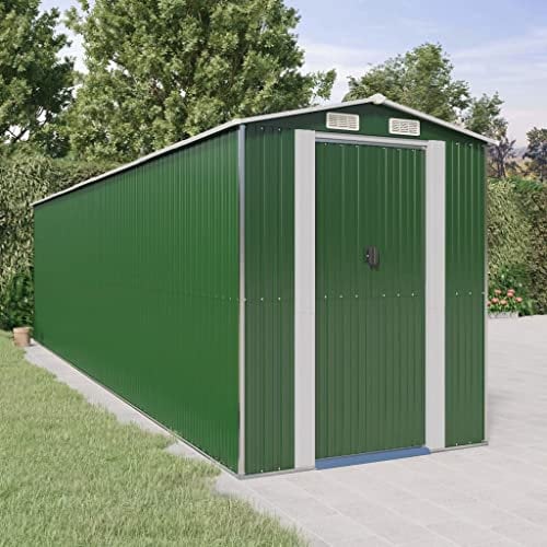homiuse Gartenschrank Geräteschuppen Grün Gartenhaus Metall Fahrradgarage Gartenschrank Wetterfest Fahrradunterstand GeräTehaus Metall Outdoor Schrank GeräTehaus 192x772x223 cm Verzinkter Stahl