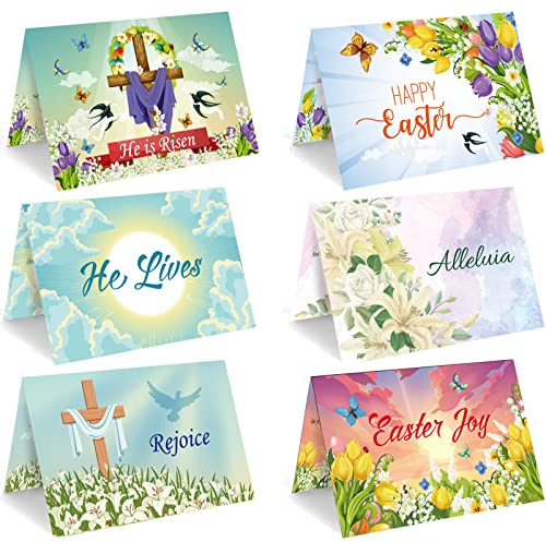 gisgfim Easter Greeting Cards with Scripture - Includes 24 Cards & Envelopes & Sealing Stickers, Religious He is Risen Easter Note Cards with Inspiring Bible Messages for Christians and Catholics