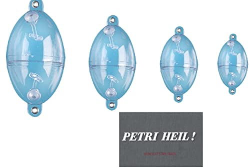 blntackle76 Set 2-4 Wasserkugeln Buldo klar oval 8,15, 30 & 40 Gramm, mit Metallösen Blase wasserkugel Ei + gratis Petri Aufkleber (Mix: 1 x 8, 1 x 15, 1 x 30 & 1 x 40 Gramm)