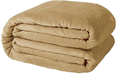Casabella Deluxe Soft Faux Fur Mink Fleece Throw Blanket-200X240 CM, Sofa Throws, Cozy Warm Blanket Throw for Bed, Settees, King Mink Beige Fleece Blankets