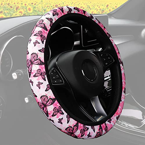 iNelihoo Auto Lenkradhülle Süßes Schmetterlingsmotiv Lenkrad Abdeckung Universal Auto Lenkradbezug Schweißabsorber Anti-Rutsch Lenkrad Abdeckung Auto für Damen Universelle Größe 3738 cm