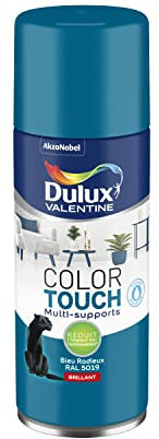 Dulux Valentine Peinture Intérieure et Extérieure Aérosol Color Touch - Pour bois, plastique, PVC, carton, papier - Bleu Radieux Brillant - 400ml